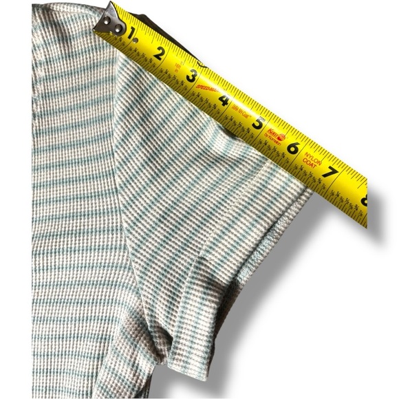 Copper Key V-Neck Short Sleeve Rib Knit Front Tie Green and White Striped Top - Picture 11 of 16